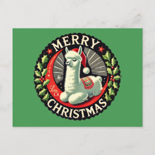 God jul Alpaca Artwork Julkonst Vykort