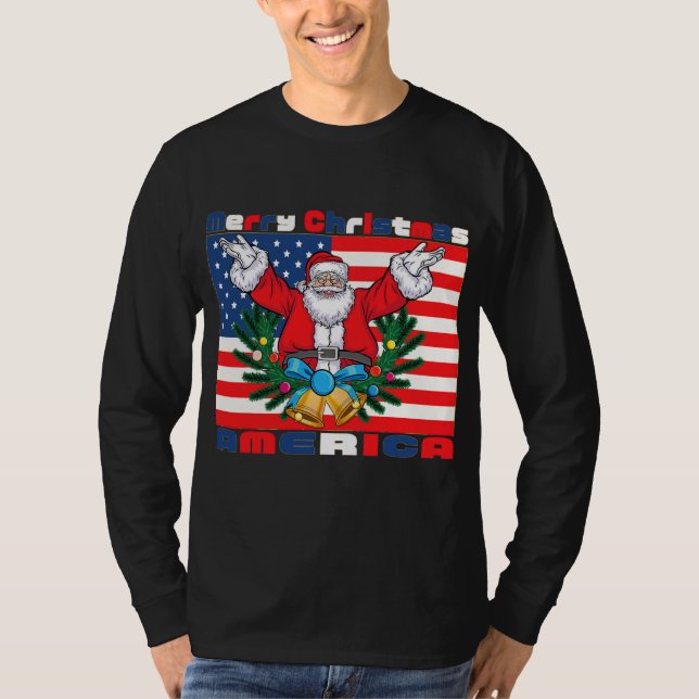 god jul America Jultomten Funny Usa T Shirt (Framsida)