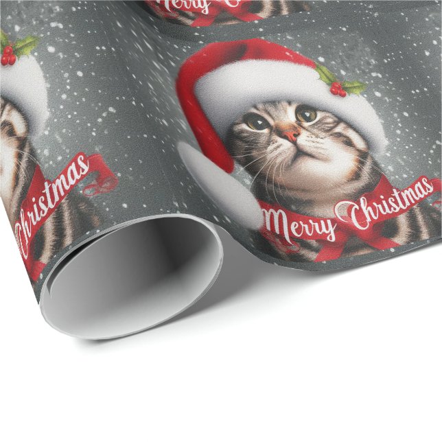 God jul American shorthair Cat, Santa Cat Presentpapper (Rullad Hörn)