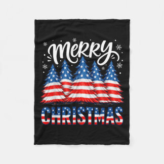 God Jul Amerikansk Flagga Träd Vinter Män Fleecefilt