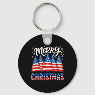 God Jul Amerikansk Flagga Träd Vinter Män Nyckelring