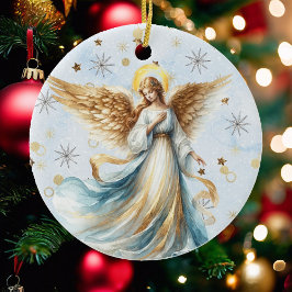 God jul Angel Guld Blue Watercolor Julgransprydnad Keramik