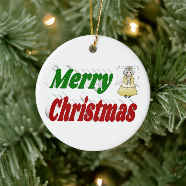 God jul Angel röd grönt typografi Julgransprydnad Keramik (Träd)
