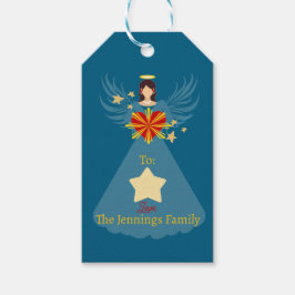 God jul Angel Stars Blue Personlig Namn Presentetikett