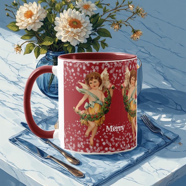 God jul Angel Winter Snowflake Kids Party Mugg (Merry Christmas Angel Winter Snowflake Kids Party Mug)