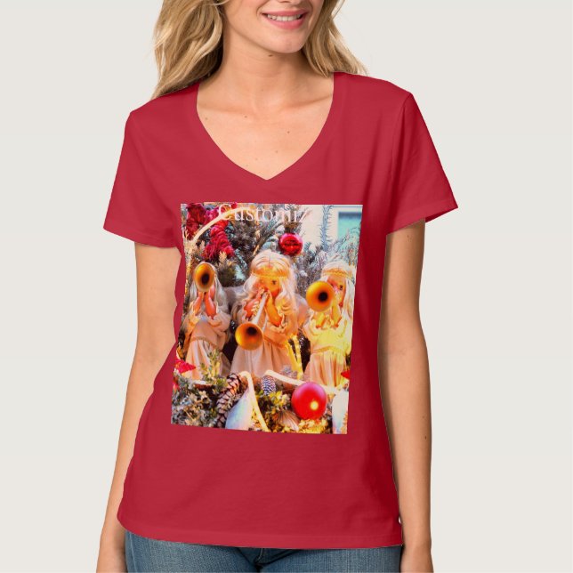 God jul änglar trumpeterar T-shirt (Framsida)