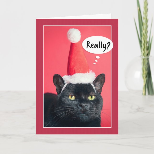 God jul Annoyed Cat i Santa Hat Humor Helgkort (Framsida)