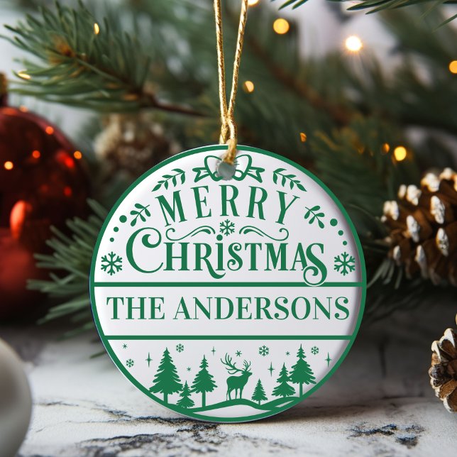 God jul Anpassningsbar Family Keepsak Julgransprydnad Keramik (Merry Christmas Custom Family Keepsake Ceramic Ornament. Just add your family name!)