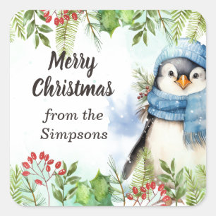 God jul Anpassningsbar från Namn Penguin Fyrkantigt Klistermärke