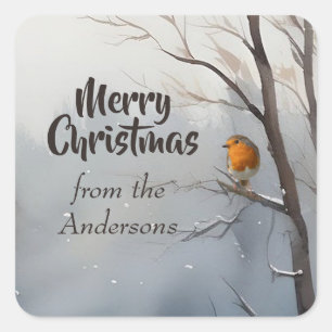 God jul Anpassningsbar från Namn Robin Winter Fyrkantigt Klistermärke