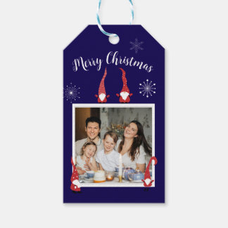God jul Anpassningsbar Photo med Funny Gnomes Presentetikett