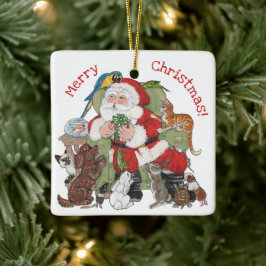 God jul Anpassningsbar Santa & Pets Cute Animal Julgransprydnad Keramik