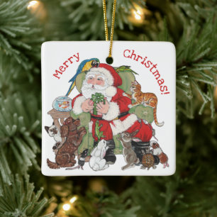god jul Anpassningsbar Santa & Pets Cute Animal Julgransprydnad Keramik