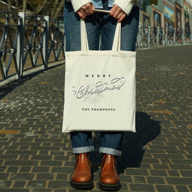 God jul Anpassningsbar Silver Snowflake Tygkasse (Silver snowflake simple holiday tote bag)