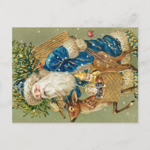 God Jul, Antik Kort, Tomte och Renar Vykort