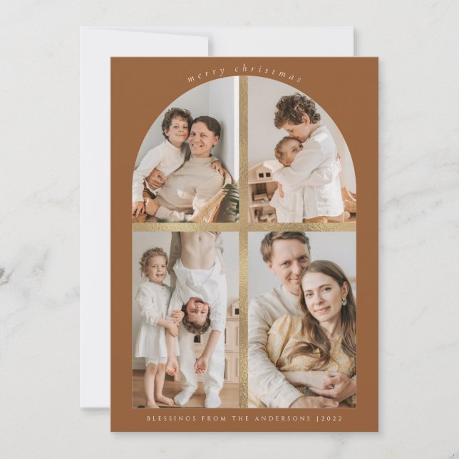 god jul Arch Kor Faux Gold Foil 4 Foton Julkort (Framsida)