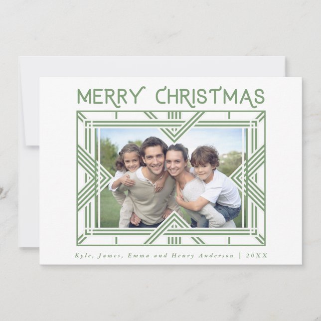 God jul Art Deco Photo Ram Grönt Julkort (Framsida)