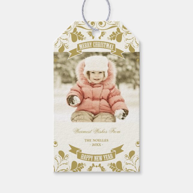 God jul Art nouveau Blommigt , blommande foto Presentetikett (Framsidan)