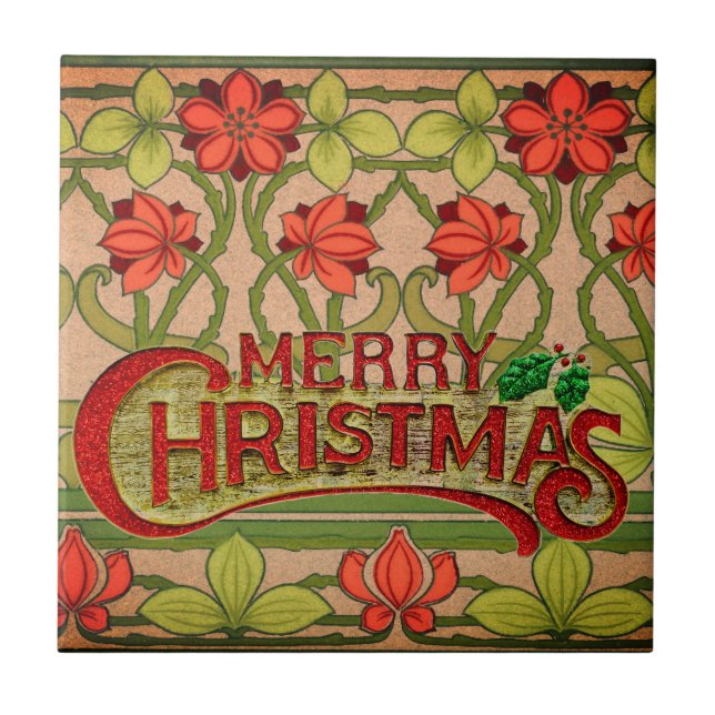 God jul Art nouveau Victorian Ceramic Tile Kakelplatta (Framsidan)