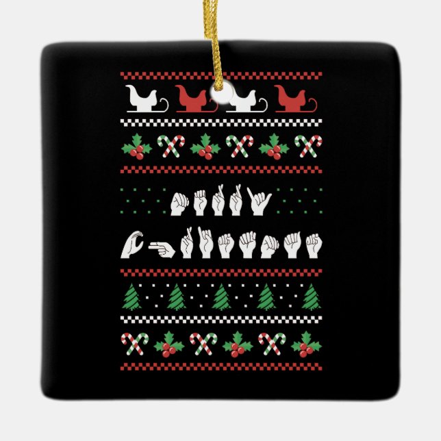 God jul - ASL American Sign Language I Julgransprydnad Keramik (Framsida)