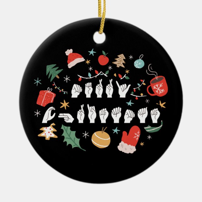 God jul - ASL American Sign Language III Julgransprydnad Keramik (Framsidan)