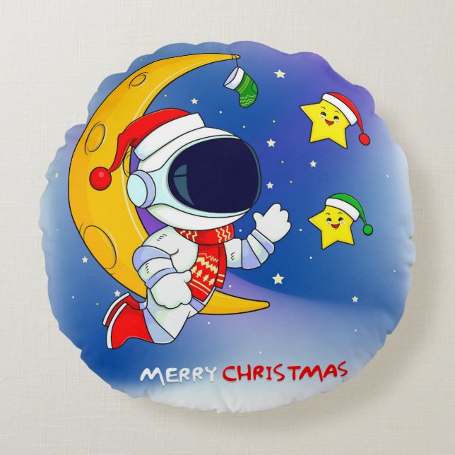 God jul Astronaut Rund Kudde (Framsidan)