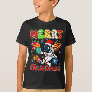 God Jul Astronaut Tomte Hatt Snöflingor Träd T Shirt