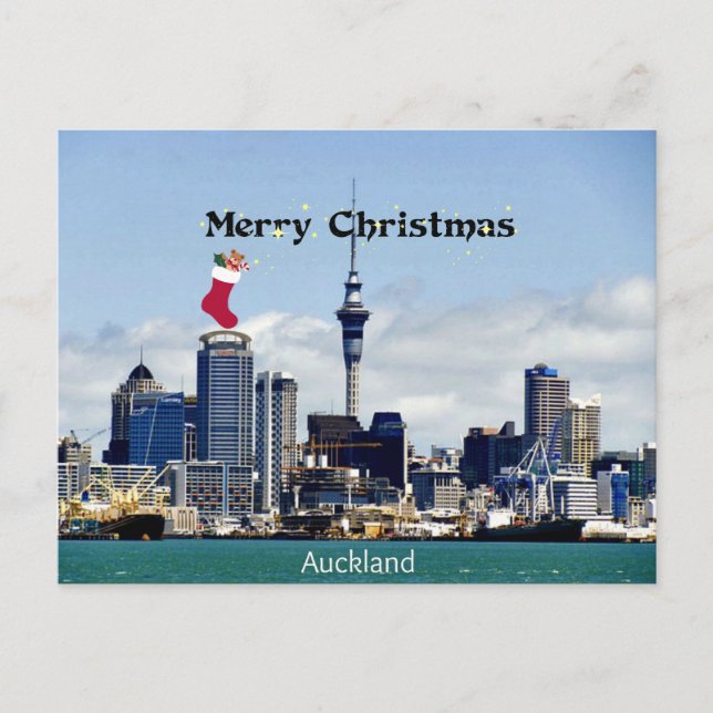 God Jul! Auckland Skyline Vykort (Framsida)