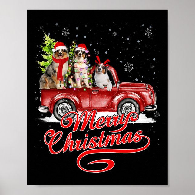 God jul Australian shepherd Santa Reindeer Poster (Framsidan)