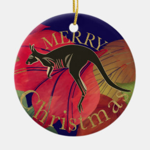 God jul australisk kangaroo guld-skript julgransprydnad keramik
