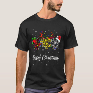 god jul Autism puzzle Leopard med Santa H T Shirt