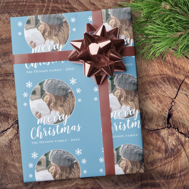 God jul av Blue Family Photo Snowflake Presentpapper (Skapare uppladdad)