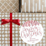 God jul av röteffekttypografi runt klistermärke<br><div class="desc">Skicka årets semesterhälsningar i stil med dessa unika och moderna helgdag. Konstruktionen har ett festive red foil effect typography script "God jul" med matchande hängande blad på en ren vit bakgrund. Dessa klistermärken kan användas som kuvertförseglingar, Juletiketter, klistermärken för julfest och mycket, mycket mer! Lägg enkelt till anpassningsbarnas ordalydelse i...</div>