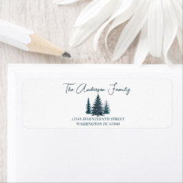 God jul av Watercolor Navy Blue Gräs Träd Returadress Etikett