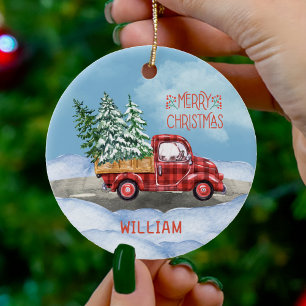 God jul av Watercolor Play Red Lastbil Snö Julgransprydnad Keramik