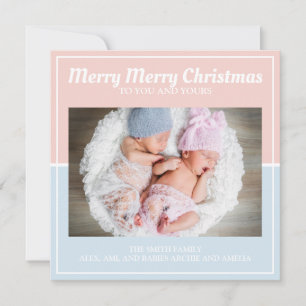 God Jul Baby Blå Rosa Pojke Flicka Tvillingar Julkort