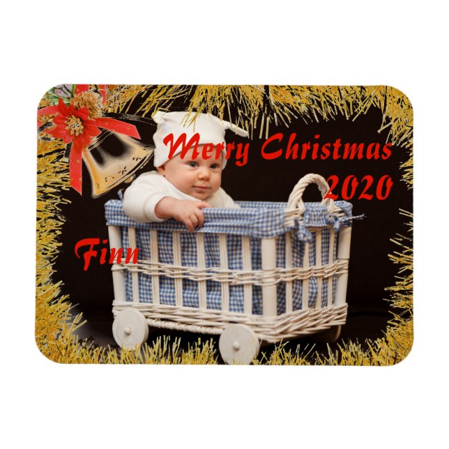 God jul Baby/Child Anpassningsbar Photo & Namn Magnet (Horisontell)