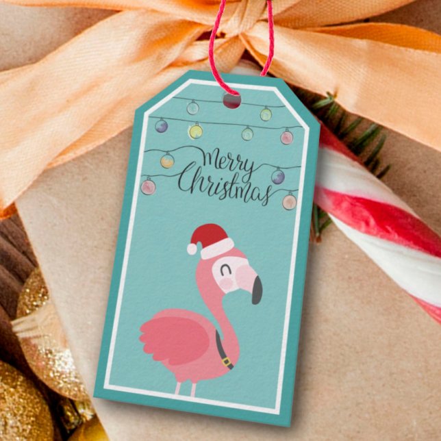 God jul Baby flamingo röd hatt och ljus Presentetikett (Skapare uppladdad)