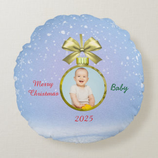God Jul Baby Foto Rund Kudde