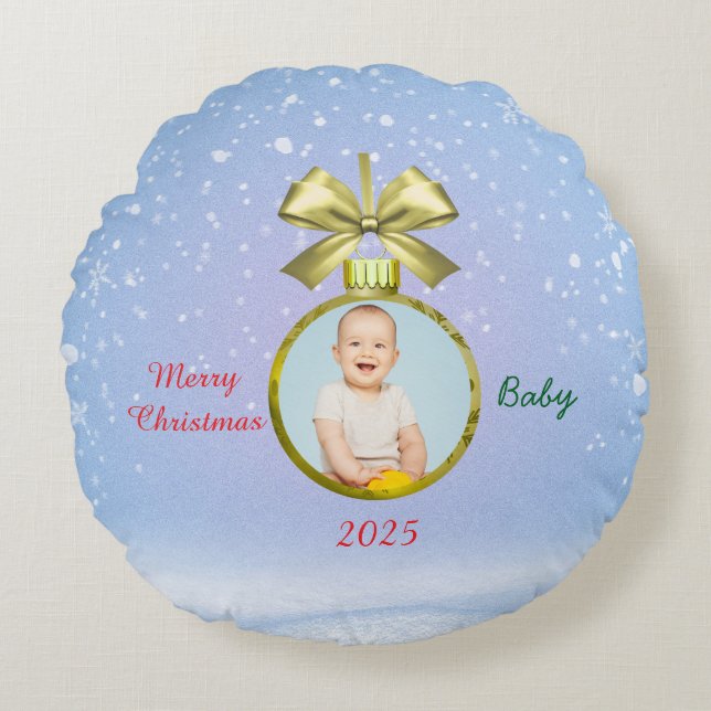 God Jul Baby Foto Rund Kudde (Framsidan)