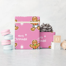 God jul!Baby Gingerbröd på Rosa-redigerbar Presentpapper