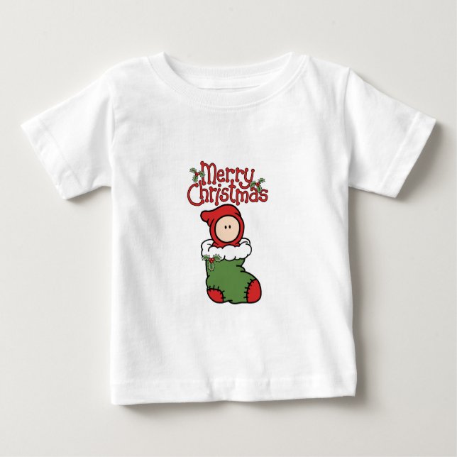 God jul - baby i strumpaT-tröja Tee Shirt (Framsida)