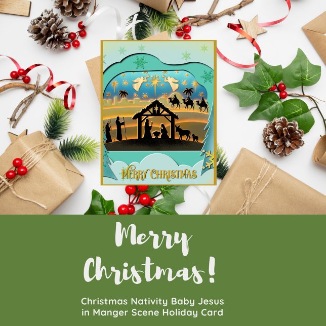 God jul, Baby Jesus i Manger Scene Julkort (Skapare uppladdad)