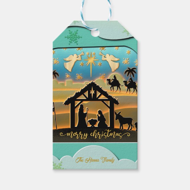 God jul, Baby Jesus i Manger Scene Presentetikett (Framsidan)