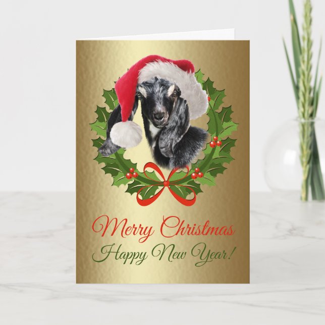 God jul Baby Nubian Goat Kid Oljemålning Helgkort (Framsida)