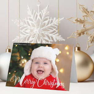 God jul Baby Photo Chic White Calligraphy Helgkort