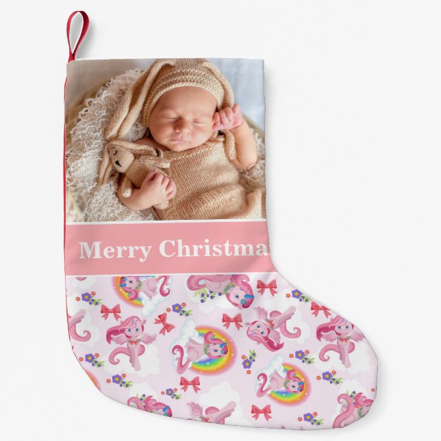 God jul Baby Photo Unicorn Liten Julstrumpa (Framsidan)