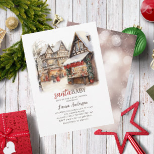 God jul Baby Shower för Santa Baby Watercolor Inbjudningar
