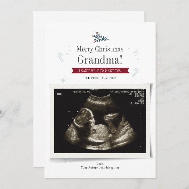God jul Baby Sonograph Photo Grandma Card Inbjudningar (Fram/baksida)