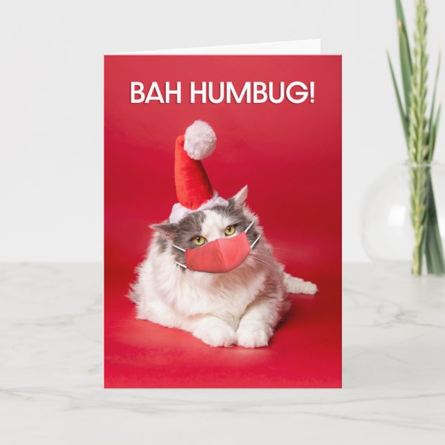God Jul Bah Humbug Katt i Ansiktsmask Helgkort (Framsida)